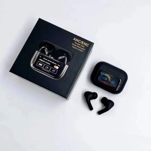 Black A9 Pro ANC AirPods with Smart Screen – Bluetooth 5.4 - Image 4