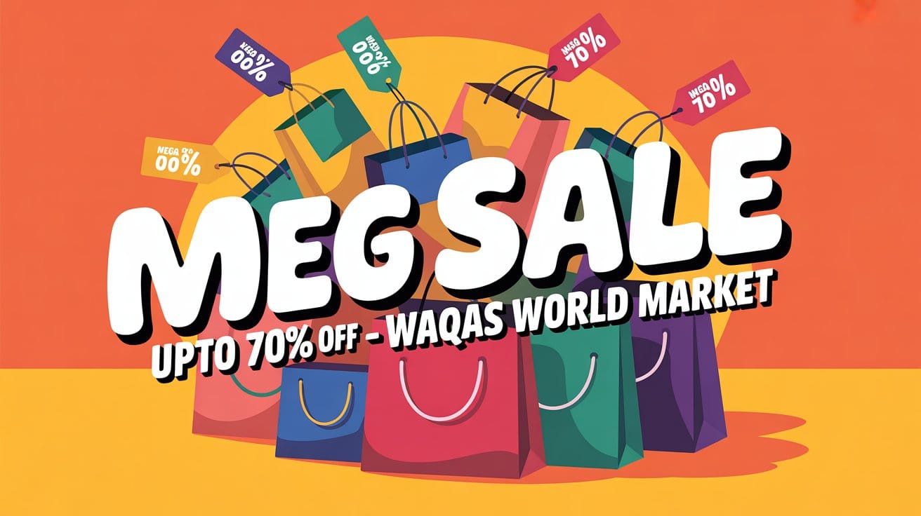 Waqas World Market Mega Sale with up to 70% discount on fashion, electronics, beauty, and home essentials