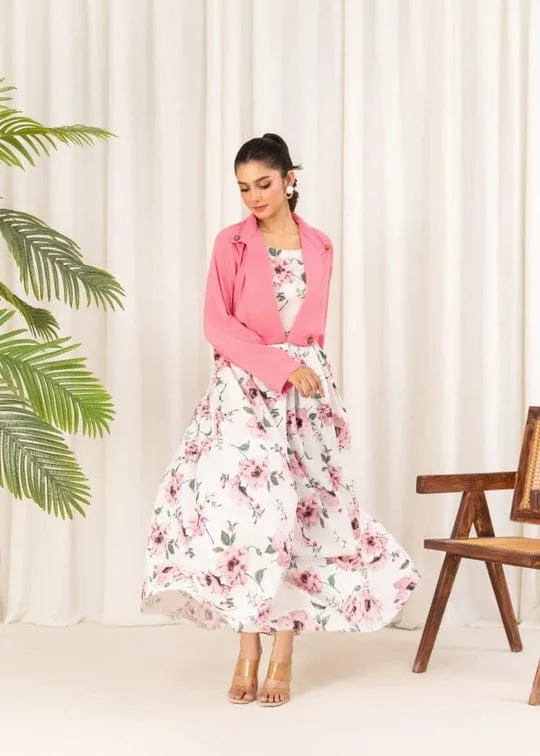 floral maxi dress, women western wear, pink jacket dress