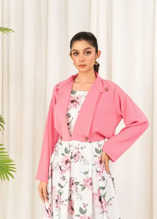 2 Pcs Stylish Floral Print Maxi Dress With Pink Jacket – Women’s Western Wear – Floral Maxi - Image 5