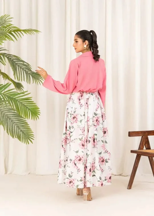 floral maxi dress, women western wear, pink jacket dress