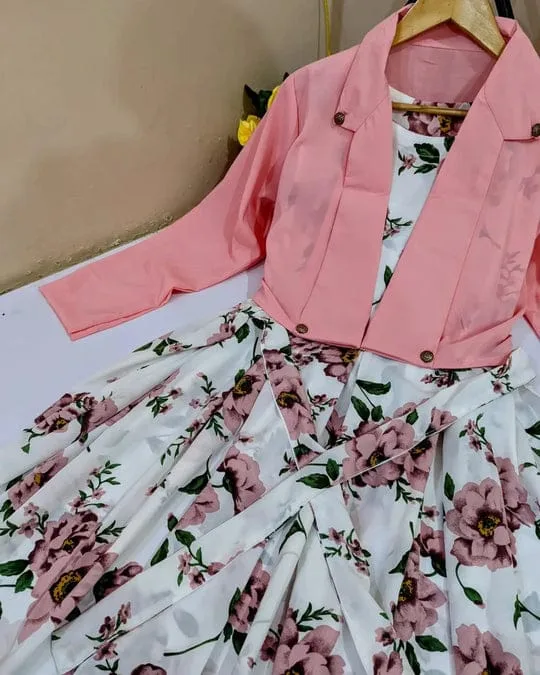 2 Pcs Stylish Floral Print Maxi Dress With Pink Jacket – Women’s Western Wear – Floral Maxi - Image 4