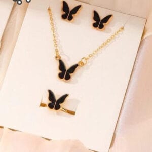 Butterfly Jewelry Set – Necklace, Earrings, Pendant & Ring for Women