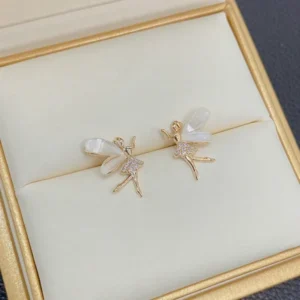Elf Stud Earrings – Cute Flower Wings Zircon Fairy Design for Women