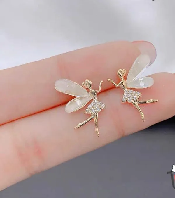 Elf Stud Earrings – Cute Flower Wings Zircon Fairy Design for Women - Image 3