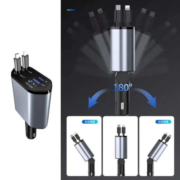 4-in-1 Retractable Car Charger | Fast USB-C PD Charging - Image 3