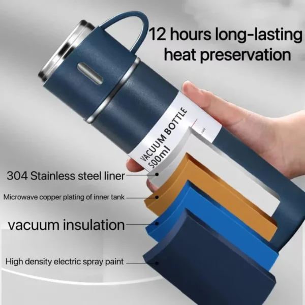 3 Cup 500ML Stainless Steel Vacuum Flask Set – Hot & Cold - Image 5
