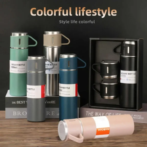 3 Cup 500ML Stainless Steel Vacuum Flask Set – Hot & Cold - Image 6