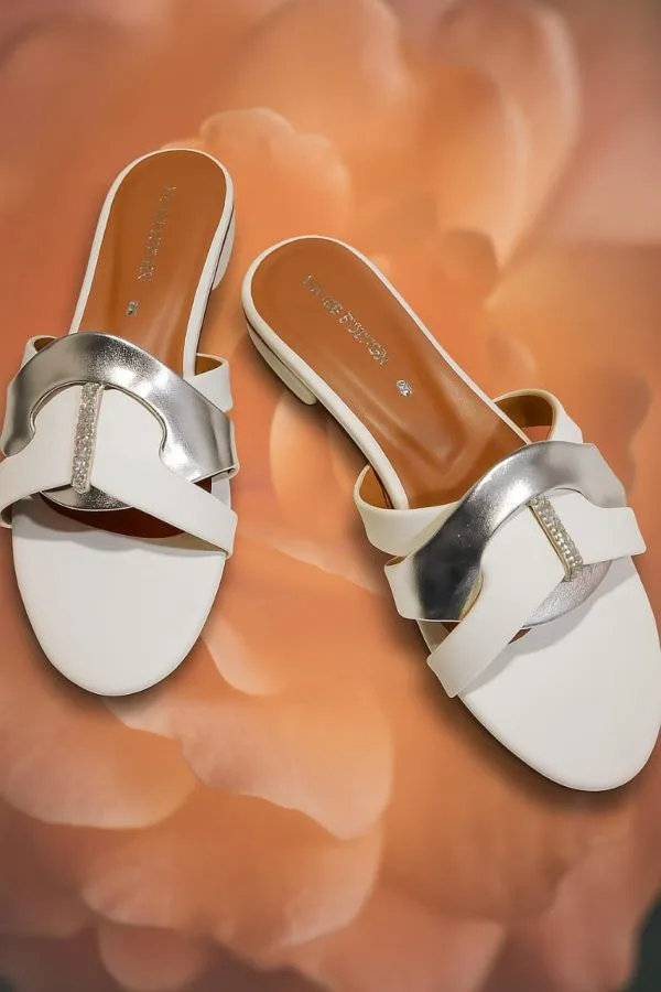 White & Silver Premium Slippers – Elegant, Comfy & Stylish - Image 2