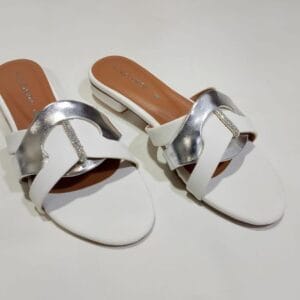 White & Silver Premium Slippers – Elegant & Comfortable Women’s Footwear