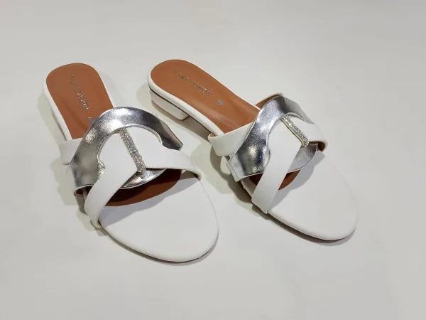 White & Silver Premium Slippers – Elegant & Comfortable Women’s Footwear